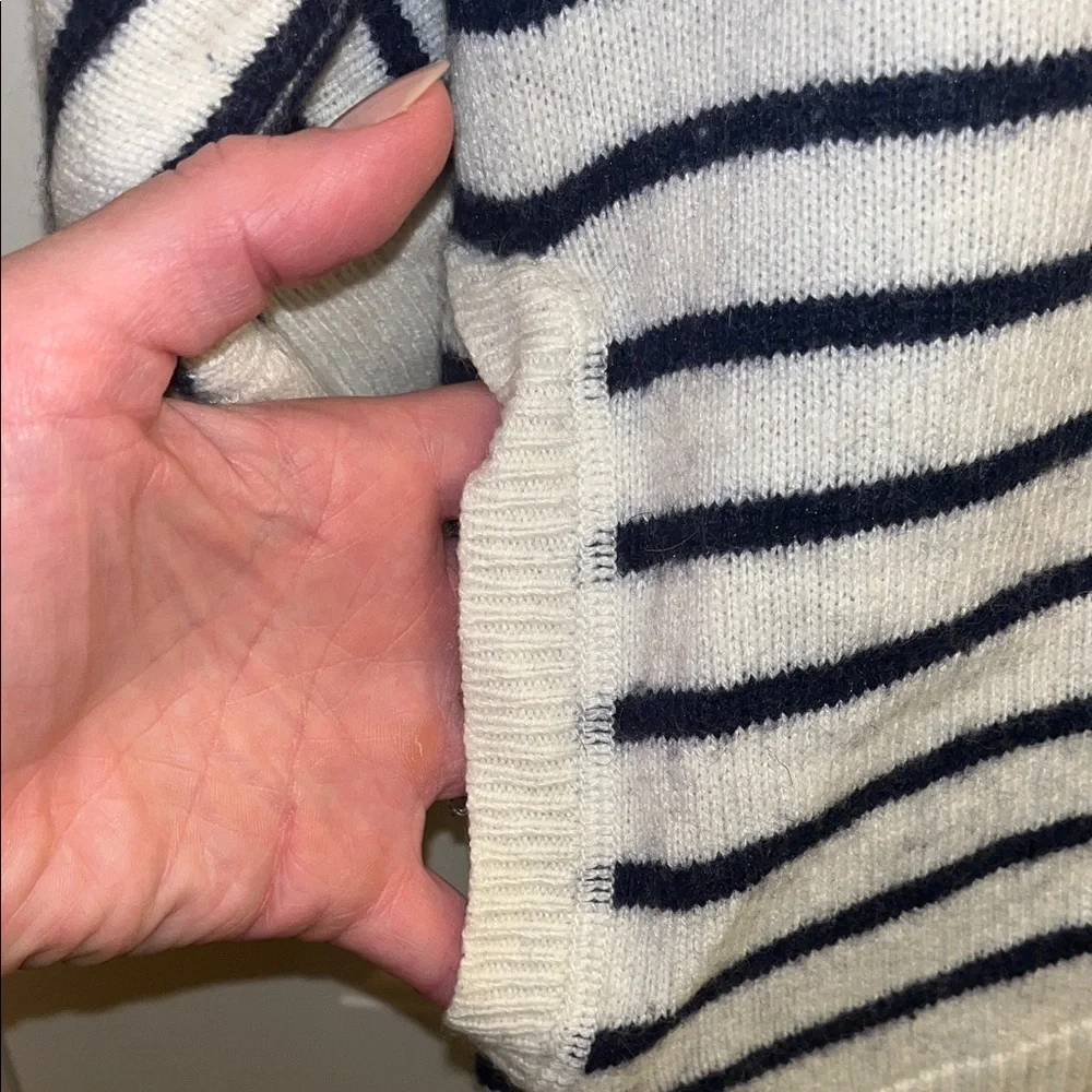 LOFT Cream and Navy Striped Crew Neck Sweater - Picture 3 of 8